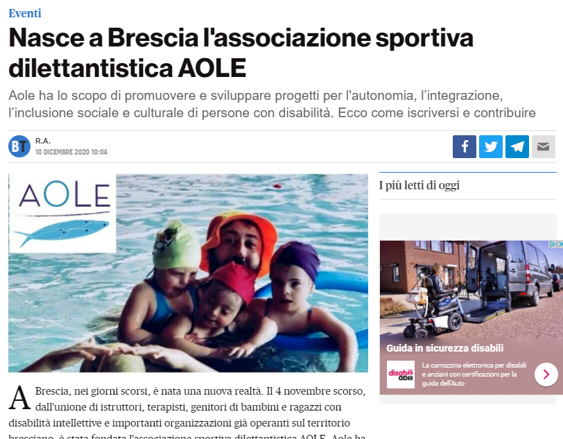 Brescia Today - Articolo presentazione ASD AOLE